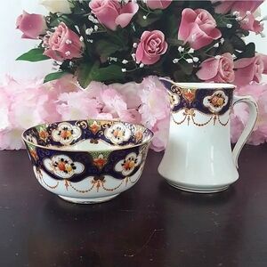 Royal Albert Heirloom Bone China Cream Sugar Set Crown China Stamp Imari Colors